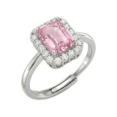 Ring with Rectangular Pink Stone and Zirconia