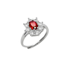 Kate-ring met bloem, rode steen en witte zirkonia's