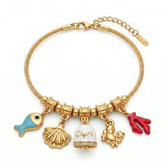 Armband met wit geëmailleerd Capri-belletje en zeecharms