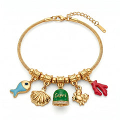 Armband met groen geëmailleerd Capri-belletje en zeecharms