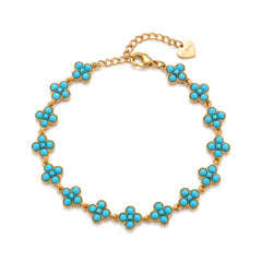 Bracciale Quadrifogli con Pietre Azzurro Turchese
