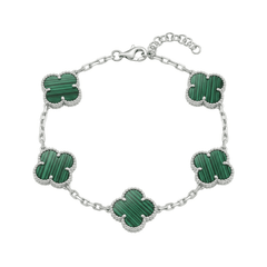 Four-leaf clover bracelet with malachite