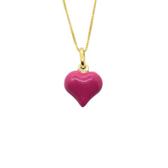 Ketting met bol hart, fuchsia geëmailleerd