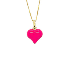 Ketting met bol hart, fluorescerend roze geëmailleerd