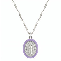 Ketting met geëmailleerd Mariabeeldje, lila en zirkonia