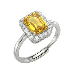Ring with Yellow Rectangular Stone and Zirconia