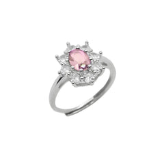 Kate-ring met bloem, roze steen en witte zirkonia's