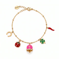 Lucky Bracelet with "Capri" Fluorescent Pink Bell