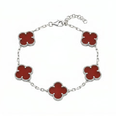 Four-Leaf Clover Bracelet with Red Onyx