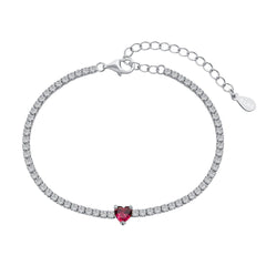Tennis Bracelet with Red Heart