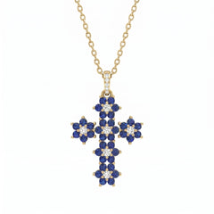 Ketting met kruis, "Magic Emerald", blauw