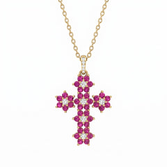 Ketting met kruis, "Magic Emerald", fuchsia