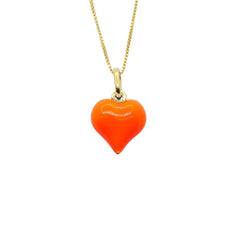 Ketting met bol hart, fluorescerend oranje geëmailleerd