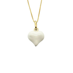 Ketting met bol hart, wit geëmailleerd