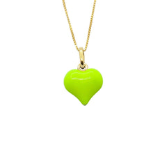 Ketting met bol hart, fluorescerend geel geëmailleerd