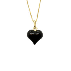 Ketting met bol hart, zwart geëmailleerd