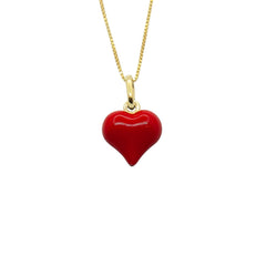 Ketting met bol hart, rood geëmailleerd