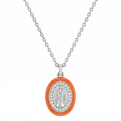 Ketting met geëmailleerd Mariabeeldje, oranje en zirkonia